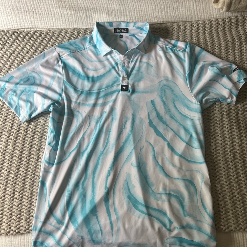 Bad Birdie Blue and White Striped Polo Shirt